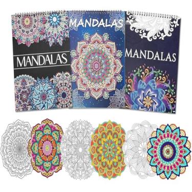 Imagem de Ilyever Pacote com 3 livros de colorir para alívio do estresse, padrões de mandalas de 60 páginas, livros de colorir femininos encadernados em espiral para mindfulness e relaxamento para Natal