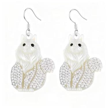 Imagem de OSCCI Adoráveis brincos em forma de gato – design animal acrílico com ganchos de liga durável, brincos hipoalergênicos modernos para mulheres e amantes de animais de estimação, Acrílico, Sem pedra