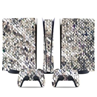 Imagem de Película de decalque para disco Ps5, capa adesiva de vinil de corpo inteiro para console e controle PlayStation 5 (edição de disco PS5, Blue Lightning) (siliver, PS5 Digital Edition)