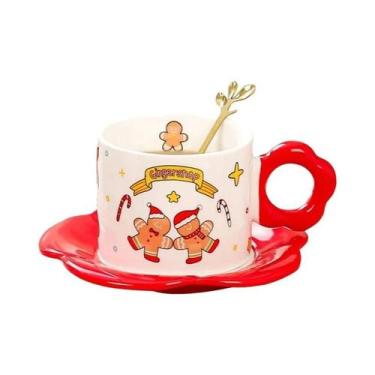 Imagem de Conjunto De Caneca De Cerâmica Com Prato E Colher Com Tema De Natal, C