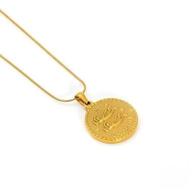 Imagem de Colar do Zodíaco para Mulheres, Pingente Redondo com 12 Signos Banhado a Ouro 18K, Corrente Cobra em Aço Inoxidável Antialérgico, Não Desbota (dourado,Gêmeos)