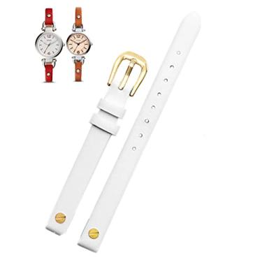 Imagem de EPANO Pulseira de relógio de couro genuíno moderna para fóssil ES4340 ES4119 ES4000 3745 3861 4026 Pulseira feminina de 8 mm com parafuso (Cor: ouro branco, tamanho: 8 mm)