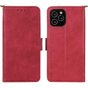 Imagem de ONECMN Capa para iPhone 13/13 Mini/13 Pro/13 Pro Max, capa protetora para telemóvel carteira flip capa protetora à prova de choque com ranhuras para cartões de apoio capa de telemóvel (cor: vermelho, tamanho: 13 6,1 polegadas)