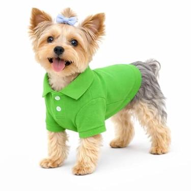 Imagem de lovelonglong Camisas polo básicas para cães de algodão premium, camisetas polo para cães grandes, médios e pequenos com coleira de dois botões, cor branca, verde, PP