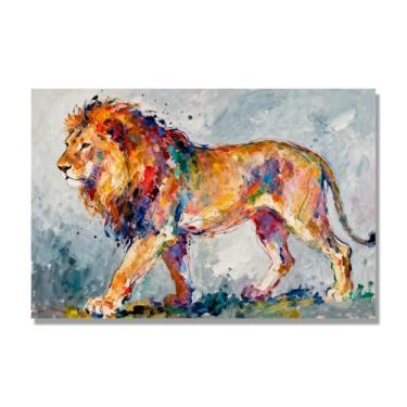 Imagem de NHLDZYH Respingo de tinta leão pintura em tela abstrata arte animal mural vívido chama a atenção para sala de estar decoração de casa moderna. A48. 70 x 105 cm. Apenas tela