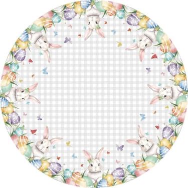 Imagem de QIALETS Toalha de mesa redonda de Páscoa de 152 cm, linda toalha de mesa xadrez de coelho branco, borboletas voadoras, ovos coloridos de Páscoa, toalha de mesa para decoração de festa, piquenique