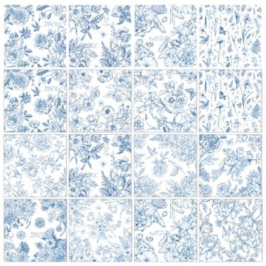 Imagem de Transferências de flores azuis para artesanato - Shejdgart 12 peças vintage flor esfregar em transferências para móveis decalques de transferência de pássaros florais para madeira DIY vidro decoração