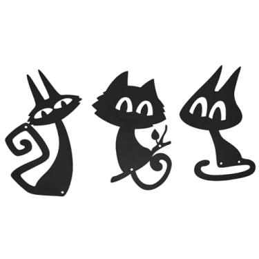 Imagem de AIM & GGKK Decoração de parede de gato de metal, conjunto de 3 arte de parede de gato preto para sala de estar quarto, decoração de banheiro para gatos presentes para amantes de gatos