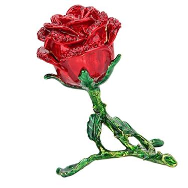 Imagem de Esmalte rosa ornamento diamante incrustado metal decorativo óleo gotejamento rosa decoração para casa acessório de armazenamento presente elegante para mulheres estilo vintage