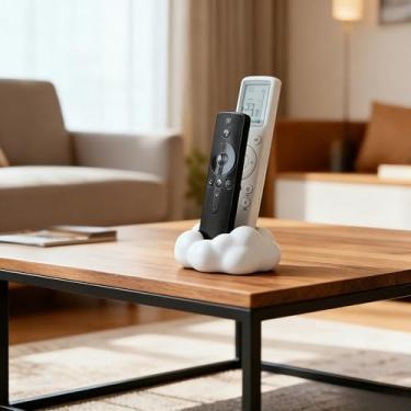 Imagem de Caixa de armazenamento moderna com suporte de controle remoto preto e branco com tampa acolchoada macia, economia de espaço para TV, DVD, Blu-Ray, sistema de som, console de jogos, sala de estar