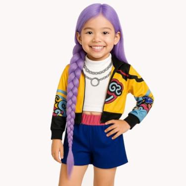 Imagem de Fantasia Guerreiras Kpop Palco Festa Pop Infantil Dança Luxo Rumi Huntrix (Amarelo, M)