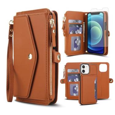 Imagem de Capa de telefone para iPhone 12 Mini 5.4 capa carteira compatível com Magsafe RFID protetor de tela transversal alça alça flip compartimento para cartão com zíper celular iPhone12mini 5G i 12s