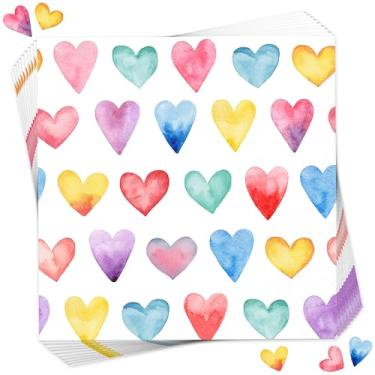 Imagem de 50 guardanapos de papel para o dia dos namorados, guardanapos descartáveis de coração, toalhas decorativas coloridas para banheiro, cozinha, artigos de festa (aniversário, casamento, feriado)