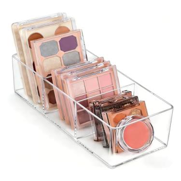 Imagem de Organizadores de maquiagem de acrílico: bandejas organizadoras de gaveta de banheiro - estojos empilháveis de cosméticos para bancada - Recipientes de armazenamento antiderrapantes para quarto de