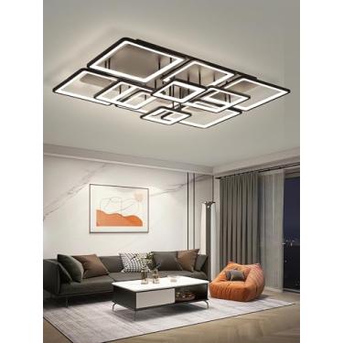 Imagem de Luminária de teto LED preta com design criativo de moldura quadrada, moderna e regulável, com controle remoto, ideal para sala de estar, quarto, corredor e sala de jantar (10 lâmpadas).