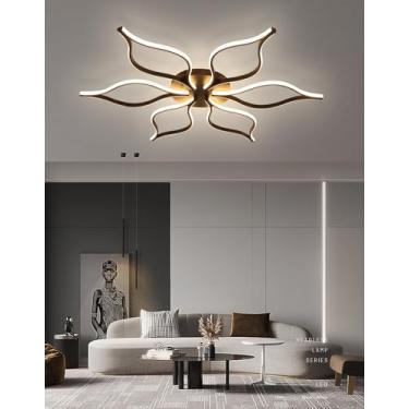 Imagem de Luminária de teto LED moderna em formato de flor para sala de estar, com controle remoto, ideal para quarto, sala de jantar e escritório (6 lâmpadas).