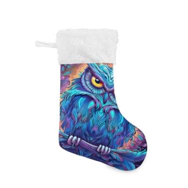 Imagem de ATTX Meias de Natal de coruja neon, suportes de presente brancos de pelúcia para decorações de festas de fim de ano (17,7 polegadas, 1 pacote) #32