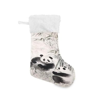 Imagem de ATTX Meias de Natal de bambu de panda chinês, suportes de presente brancos de punho de pelúcia para decorações de festas de fim de ano (17,7 polegadas, pacote com 2) #270