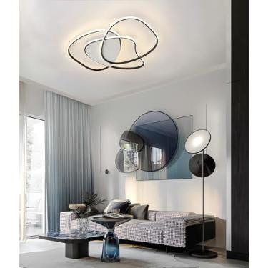 Imagem de Luminária de teto moderna com LED (com controle remoto e função dimerizável), embutida no teto, ideal para sala de estar, quarto e sala de jantar (preta, 80 cm).