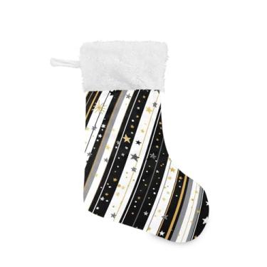 Imagem de Wassud Meias de Natal grandes de Natal com estrelas e flocos de neve, meias de Natal de 45,7 cm com punho branco, decoração de férias, pacote com 2