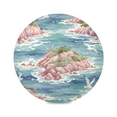 Imagem de Wassud Jogo americano com cenário costeiro tapetes de mesa redondos para cozinha e jantar tapetes laváveis resistentes ao calor decoração de mesa 39 cm