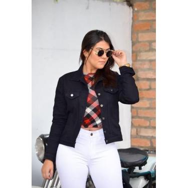 Imagem de Jaqueta Jeans Feminina Preta Outono e Inverno - TLT, GG, Preto