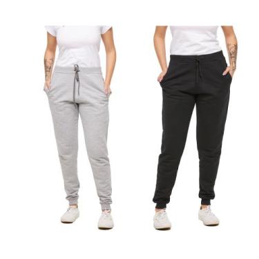 Imagem de Kit com 02 calças moletom plus size feminina jogger slim fit básica li