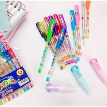Imagem de Canetas Gel Coloridas com Glitter, Escrita Suave, Kit 12 Peças, Cores Sortidas Vibrantes