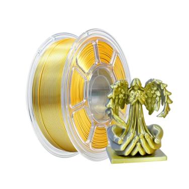 Imagem de iBOSS Impressora 3D de filamento PLA+ de duas cores de seda 1,75 mm +/- 0,02 mm, filamento bicolor PLA Plus 1 kg (2,2 lbs) Carretel de papelão adequado para impressoras 3D, dourado e prata
