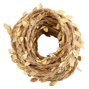 Imagem de Diy folhas corda artificial folha de cânhamo guirlanda decoração natural rattan material 10m comprimento dourado prata colorido para festa de casamento artesanato em casa (Ouro)