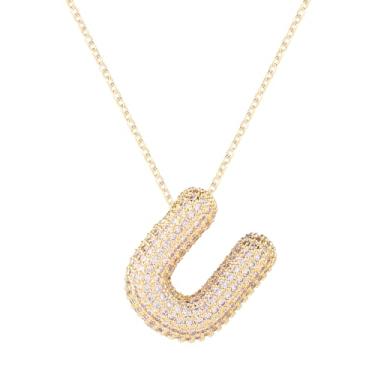 Imagem de Colar feminino, colar com alfabeto dourado, cristal, personalizado, com letras de diamante, pingente inicial, joia de zircão, presente para amigos adolescentes (U)