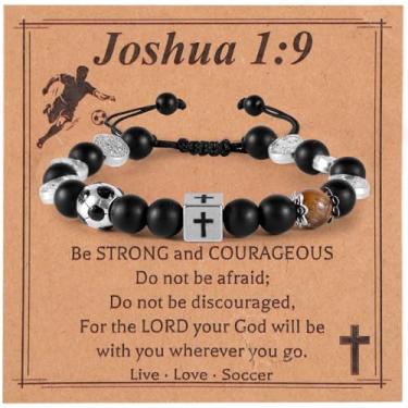 Imagem de Pulseira de Futebol Masculina, Pulseira Ajustável com Contas em Cruz Cartão para Filho Neto Irmão Sobrinho Acessório Esportivo para Jogadores e Fãs de Times