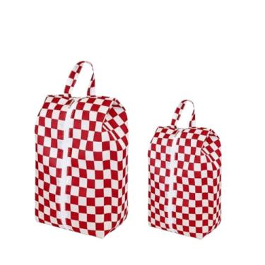 Imagem de Pacote com 2 bolsas quadriculadas para viagem à prova d'água com zíper organizadores de sapatos armazenamento com alça acessórios essenciais de viagem, Vermelho, Large+Medium, Simples