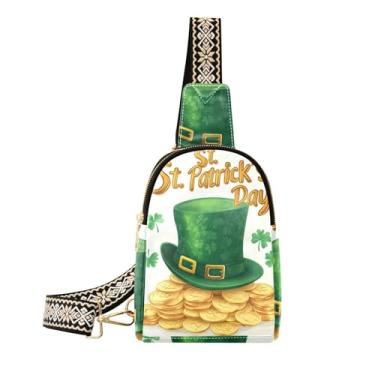 Imagem de CEBUGI Bolsa tiracolo feminina de couro com moedas douradas para o dia de São Patrício, bolsa de peito para caminhadas, viagens ao ar livre