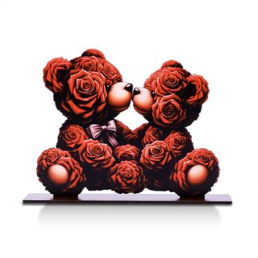 Imagem de Decoração de mesa de dia dos namorados, placa central de mesa de urso rosa decoração de casa bandeja em camadas gnomo acessórios para o dia dos namorados