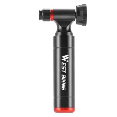 Imagem de Bomba de CO2 para bicicleta de liga de alumínio Inflador de pneus de bicicleta portátil injetor de CO2 para bicicleta de estrada com botão de controle e manômetro para acessório (Preta)