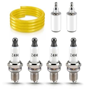 Imagem de 794-00082 Vela de ignição para aparador Troy-Bilt Ryobi substituição RDZ4H 753-05255 753-05784 794-00042 794-00043 791-180852, com linha de filtro de combustível