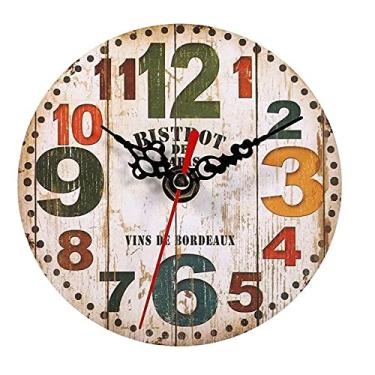 Imagem de U5GAAALPPQ9 Relógio de parede vintage, relógios de parede de madeira silenciosos para sala de estar quarto cozinha casa de fazenda hotel café para casa/cozinha/escritório, A-30 * 30 cm (A 30 * 30 cm)