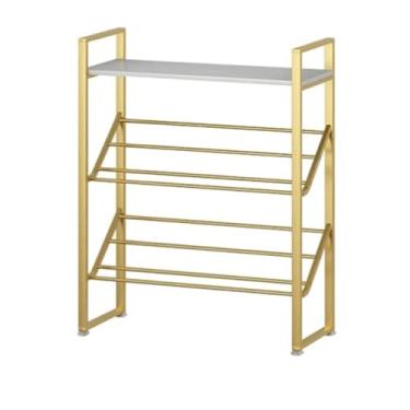 Imagem de 3FLQOOPP Sapateira de metal sapateira ajustável em pé sapateira 3 níveis com entrada de prateleira de madeira organizador de sapatos varanda prateleira de sapatos requintado bonito, preto 45 cm/17,7