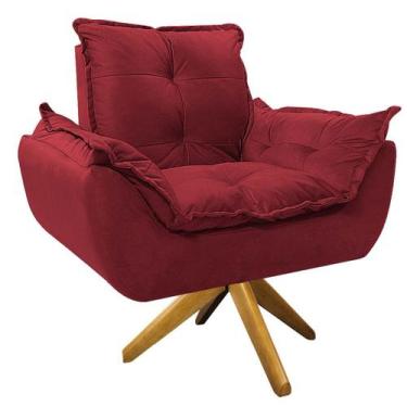 Imagem de Poltrona Opala Base Giratória de Madeira Suede Vermelho - Doce Sonho M