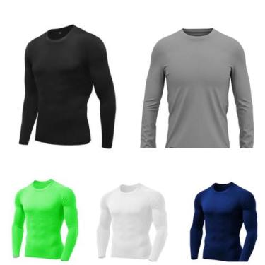 Imagem de Kit 5 Camisas Masculina Manga Longa Malha Fria Várias Cores - Genérico