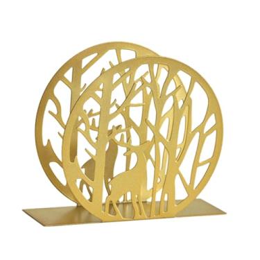 Imagem de Porta-guardanapos de ferro de veado – Elegante organizador de guardanapos de metal adequado para bares, mesas, cafés e decoração de sala de estar (12 x 4 x 10 cm) dourado