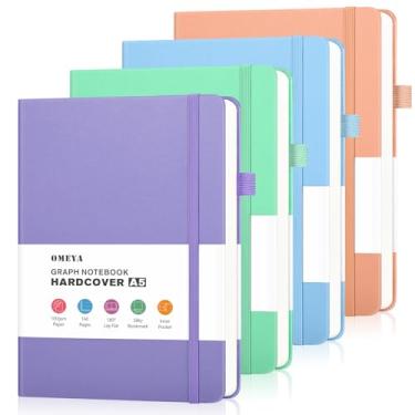Imagem de Caderno de papel milimetrado, pacote com 4, 160 páginas, tamanho médio A5 (14,5 x 21 cm), papel quadriculado grosso de 100 g/m², caderno de couro de capa dura para escrita, caderno gráfico para