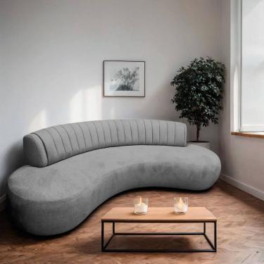 Imagem de Divã Recamier Curvo Sala Estar Luxo 200cm Bouclé Celeste Cinza