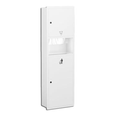 Imagem de Prateleiras de nicho de chuveiro embutidas à prova d'água - Organizador de banheiro que economiza espaço com secador de mãos, suporte de papel higiênico e lata de lixo - Alcova branca elegante para