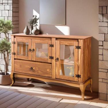 Imagem de Balcão Buffet Aparador 3 Portas 1 Gaveta Madeira Maciça Mel Mel