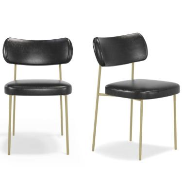 Imagem de Kit 2 Cadeiras Stela Champanhe  Sala de Jantar Couro Sintetíco Preto - Vallisa Decor