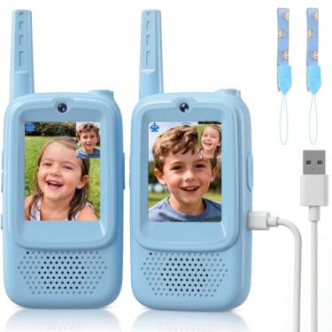 Imagem de Walkie Talkies de vídeo para crianças, pacote com 2 Walkies Talkies de vídeo recarregáveis, com câmera HD e voz, jogos internos e externos, acampamento, caminhada para meninos e meninas de 3 a 12 anos