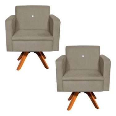 Imagem de Kit 02 Poltronas Giratória Emília Suede com Strass Base Madeira MM30 D