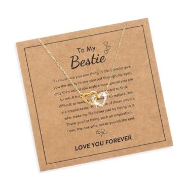 Imagem de Agriajun Colar feminino com pingente de coração de amor duplo para namorada, presente de zircônia cúbica, branco, dourado, prata, strass, para sempre, dia dos namorados, Natal, aniversário, formatura